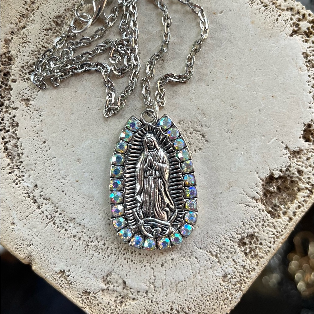 Our Lady of Guadalupe AB Double Sided Antiqued Silver Tone Necklace